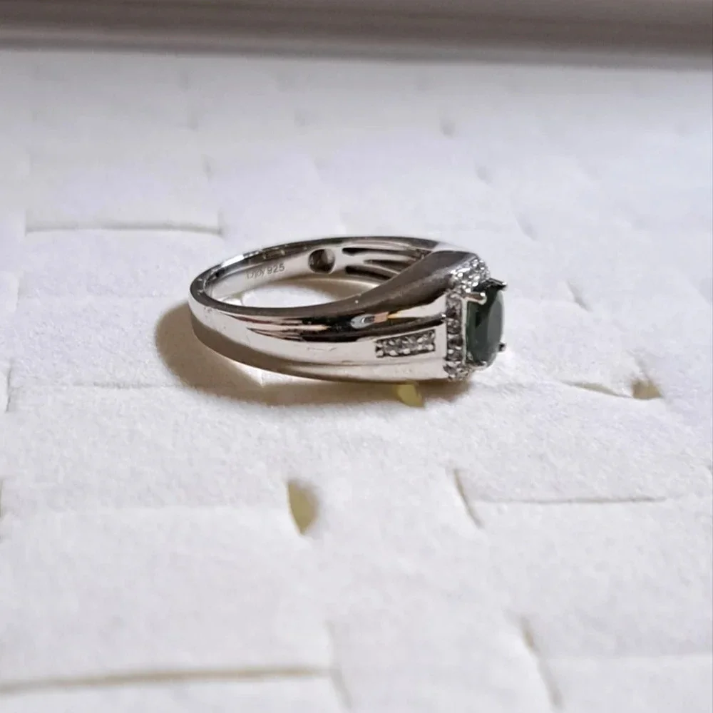 Green Apatite With Natural White Zircon accent Men's Ring.